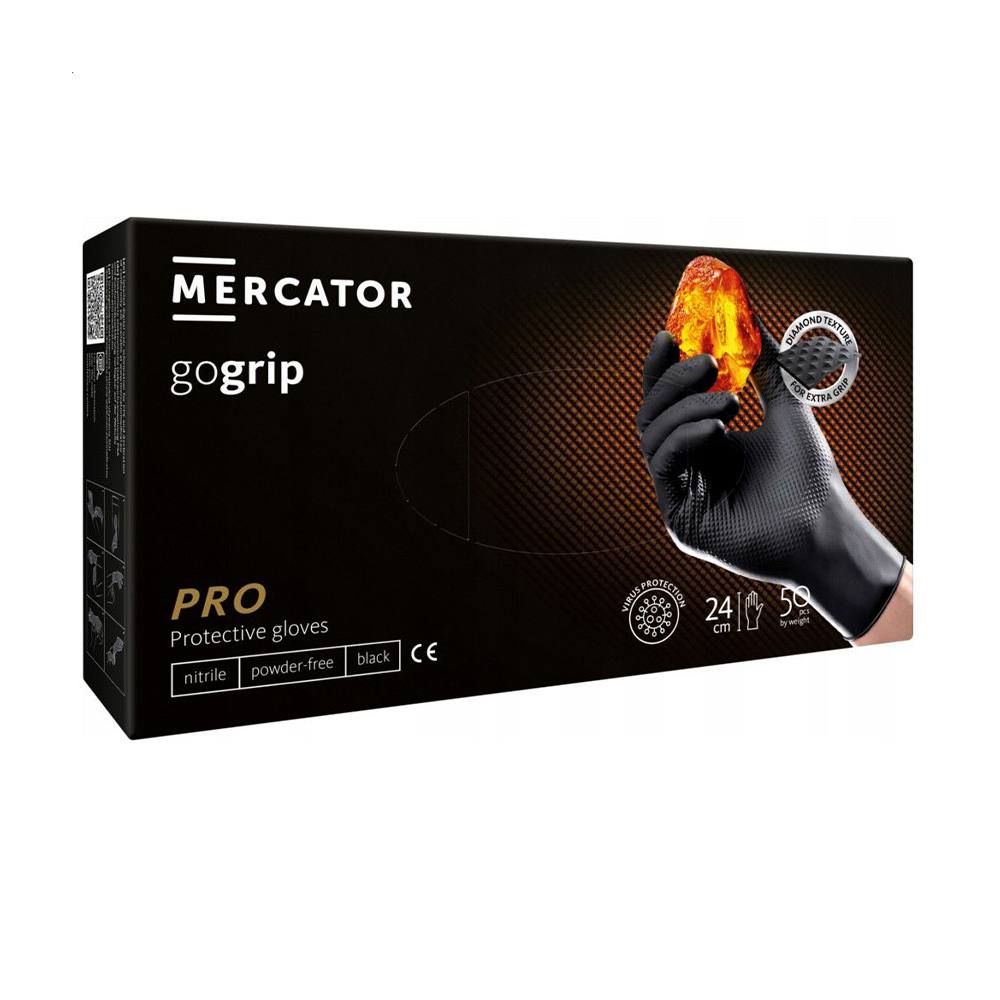 Рукавички нітрилові універсальні Mercator GoGrip Pro неприпудрені, нестерильні, розмір S, Black, 50 шт