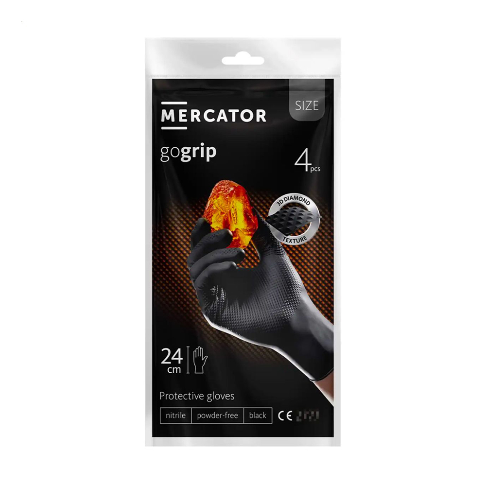 Рукавички нітрилові універсальні Mercator GoGrip розмір XL, Black, 4 шт